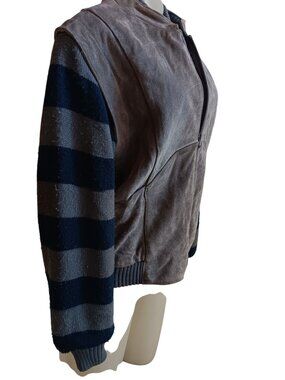 Women's True Vintage Jacket Large Suede Knit Bomber Striped Grunge Learsi 1990's